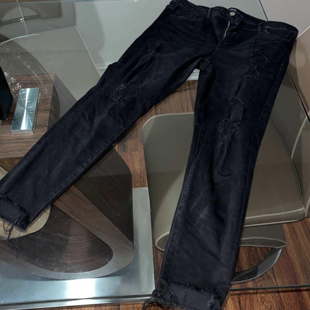 Womens black distressed jeans